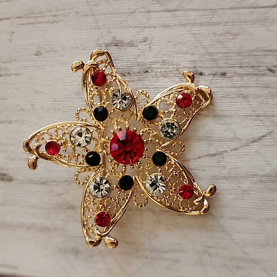Star Brooch Christmas Vintage Style Nostalgic Christmas Brooch Loaded W Gems